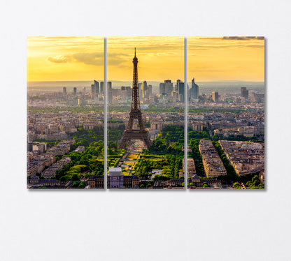 Skyline of Paris with Eiffel Tower at Sunset Canvas Print-Canvas Print-CetArt-3 Panels-36x24 inches-CetArt