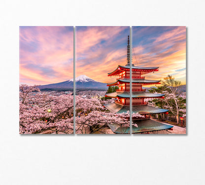 Mount Fuji in Japan and Sakura Blossom in Spring Canvas Print-Canvas Print-CetArt-3 Panels-36x24 inches-CetArt