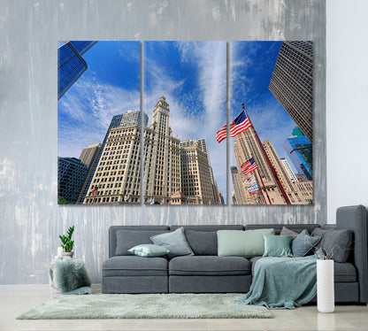 Skyscrapers Chicago American Flag Canvas Print-Canvas Print-CetArt-3 Panels-36x24 inches-CetArt