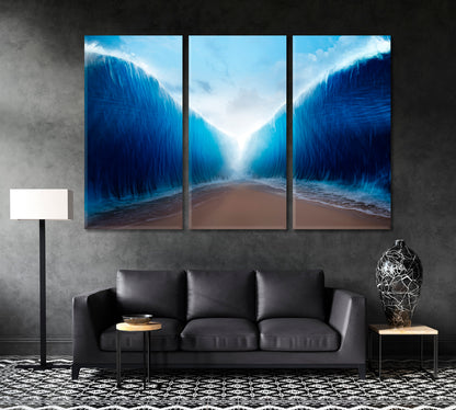 Ocean Inspired By Bible Event Of Moses Canvas Print-Canvas Print-CetArt-3 Panels-36x24 inches-CetArt
