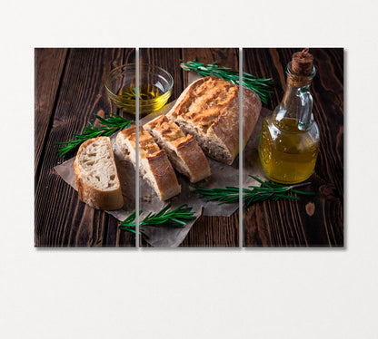 Sliced Italian Bread Ciabatta with Rosemary Canvas Print-Canvas Print-CetArt-3 Panels-36x24 inches-CetArt