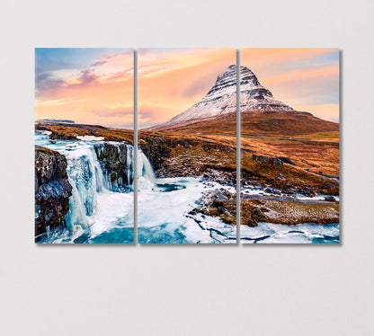 Famous Mount Kirkjufell and Waterfall Iceland Canvas Print-Canvas Print-CetArt-3 Panels-36x24 inches-CetArt