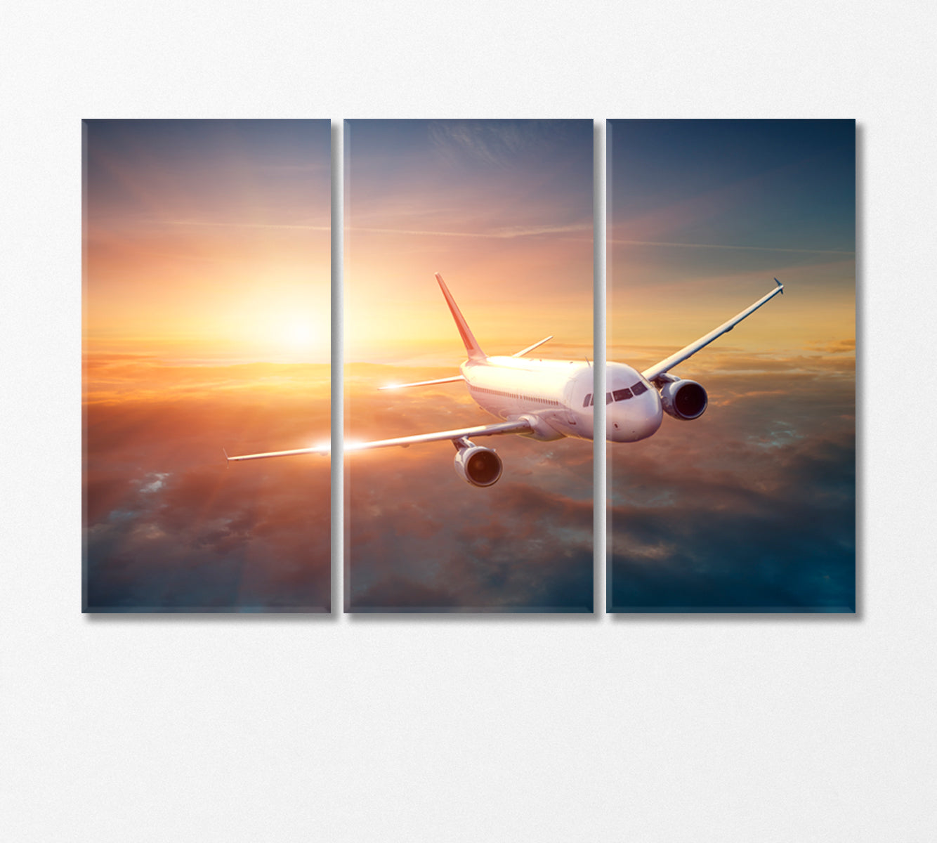 Airplane in Sky at Sunset Canvas Print-Canvas Print-CetArt-3 Panels-36x24 inches-CetArt
