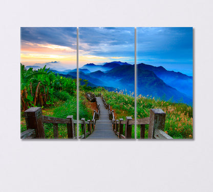 Stairway to the Breathtaking Mountains of Taiwan Canvas Print-Canvas Print-CetArt-3 Panels-36x24 inches-CetArt