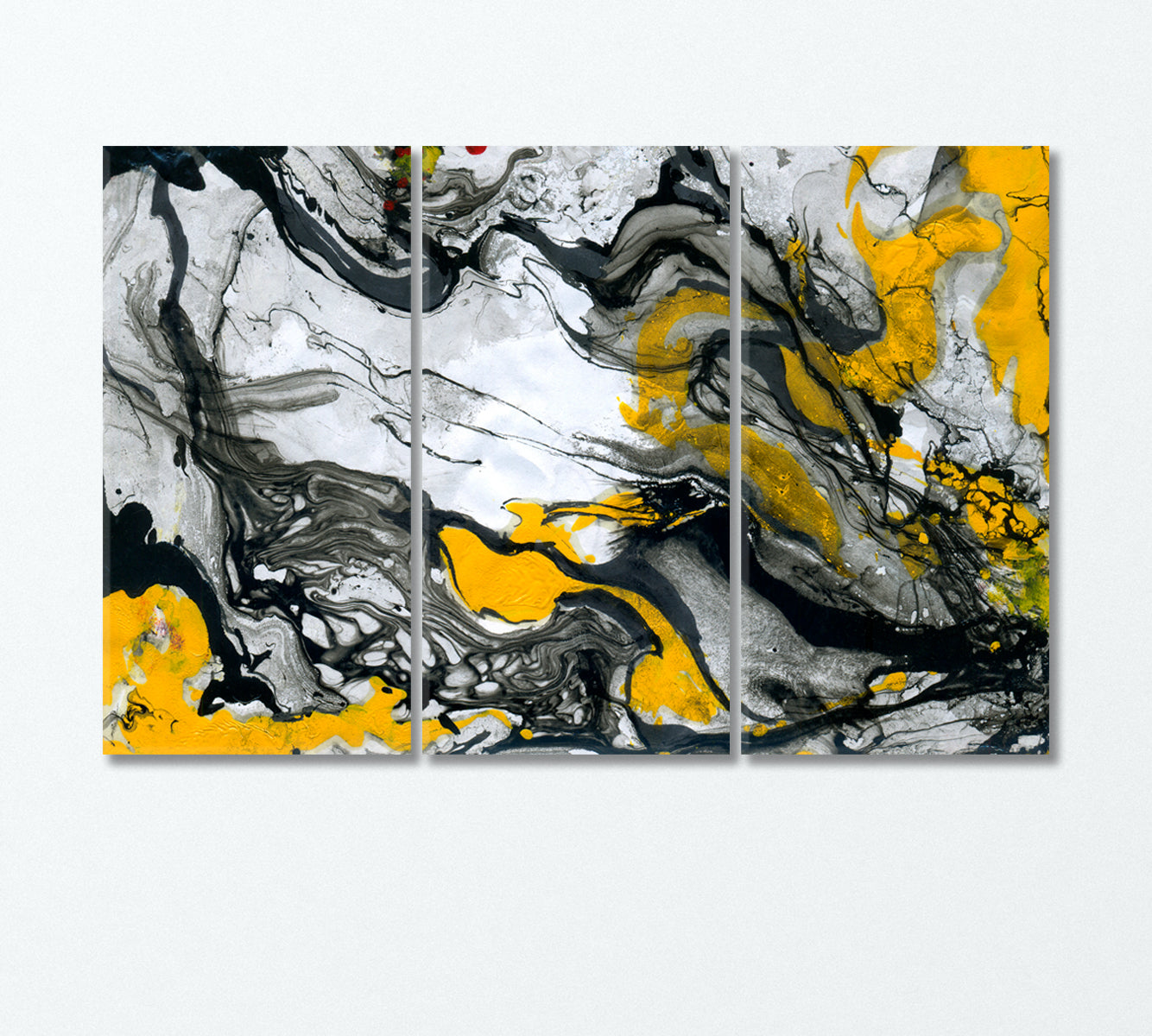Yellow and Black Ink on White Marble Canvas Print-Canvas Print-CetArt-3 Panels-36x24 inches-CetArt