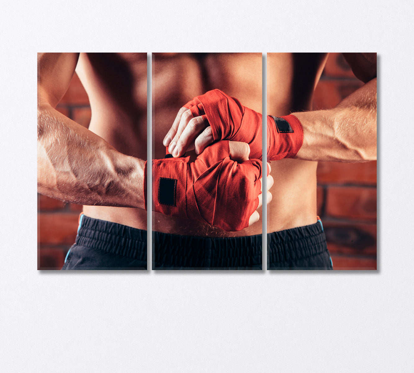 Kickboxer Bandaging Hands Preparing for Fight Canvas Print-Canvas Print-CetArt-3 Panels-36x24 inches-CetArt