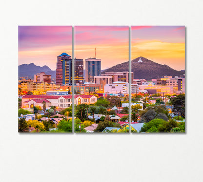 Tucson Skyline and Sentinel Peak Arizona USA Canvas Print-Canvas Print-CetArt-3 Panels-36x24 inches-CetArt