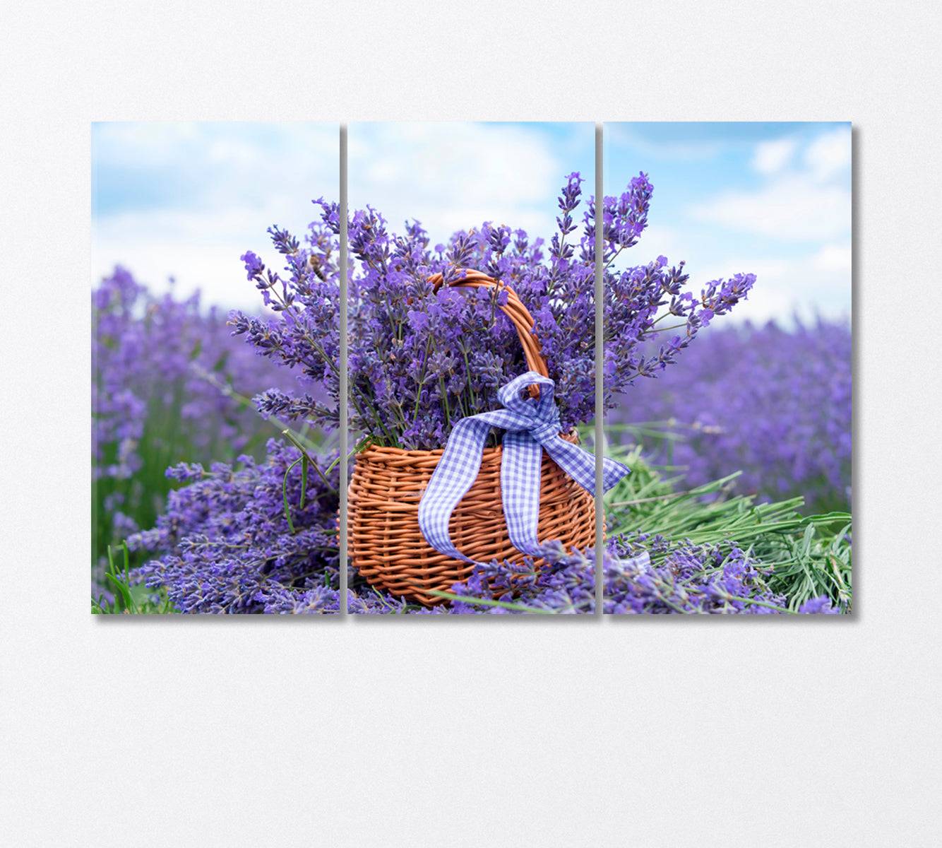 Lavender Bouquet in Wicker Basket Canvas Print-Canvas Print-CetArt-3 Panels-36x24 inches-CetArt