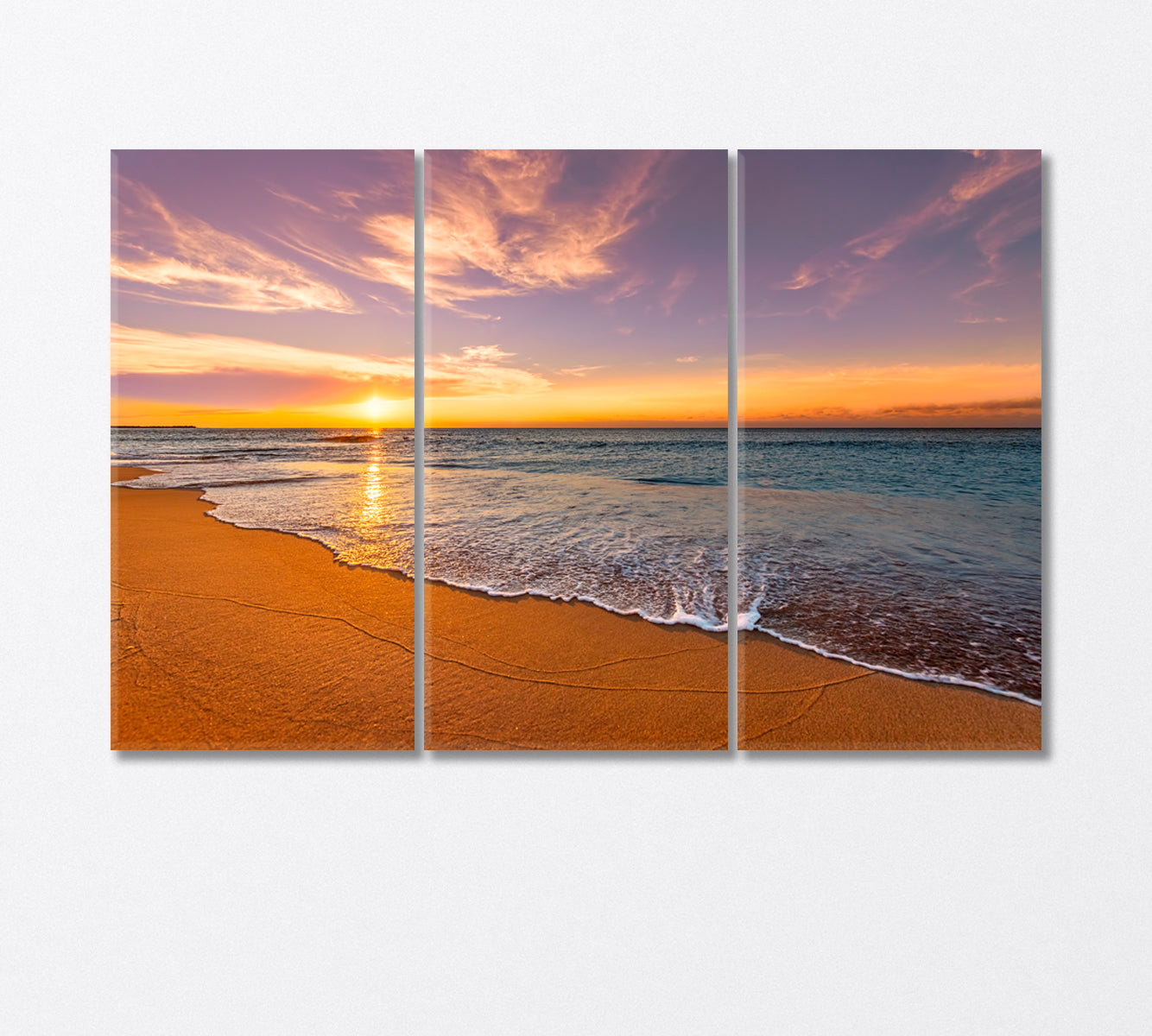 Colorful Sunrise on Ocean Beach Canvas Print-Canvas Print-CetArt-3 Panels-36x24 inches-CetArt