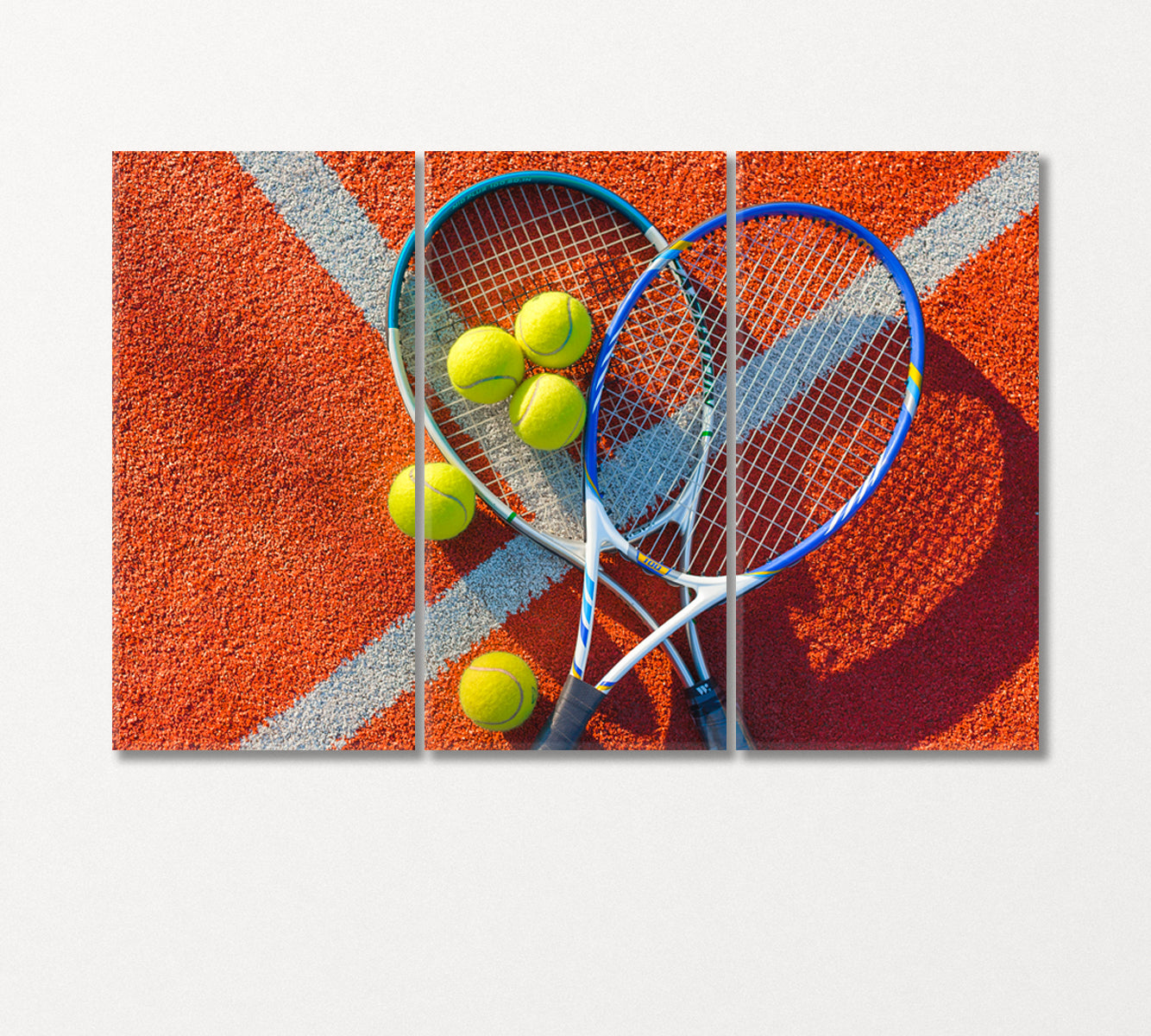 Pair of Tennis Rackets and Five Balls Canvas Print-Canvas Print-CetArt-3 Panels-36x24 inches-CetArt