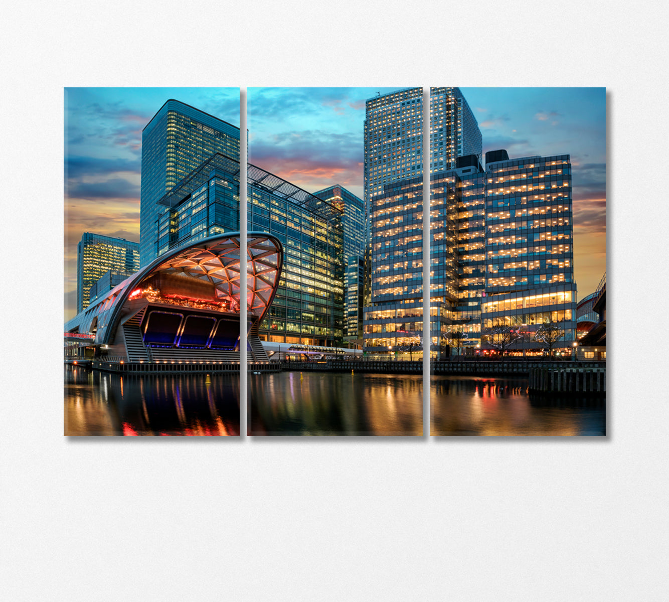 The Financial District Canary Wharf in London Canvas Print-Canvas Print-CetArt-3 Panels-36x24 inches-CetArt