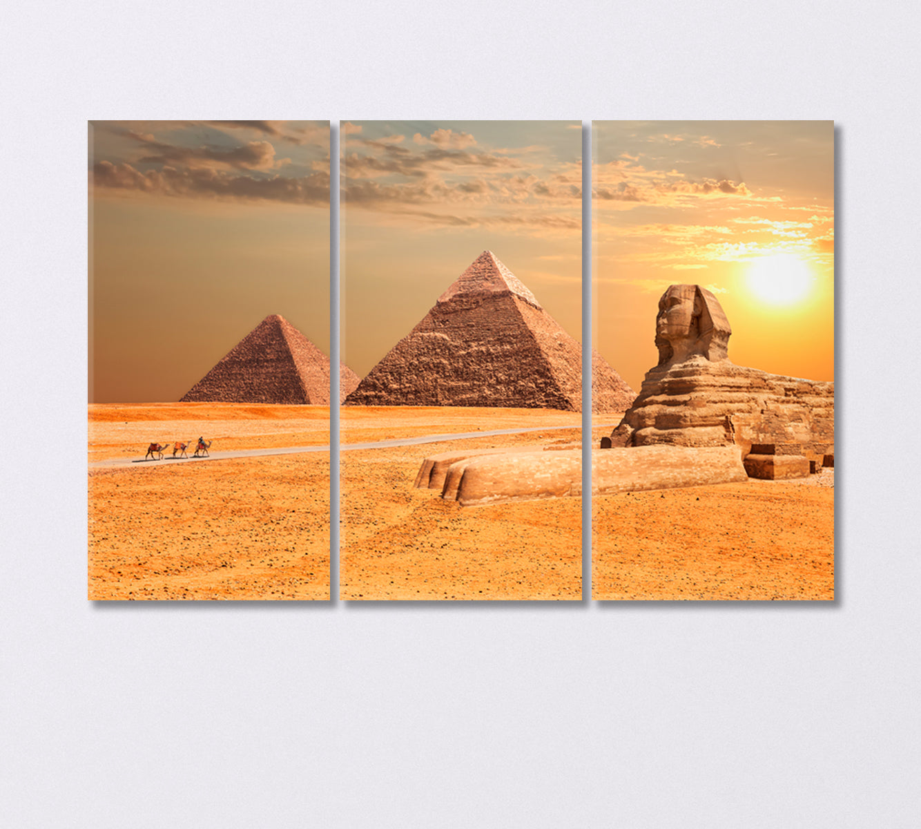 Sphinx and Pyramids at Sunset Giza Egypt Canvas Print-Canvas Print-CetArt-3 Panels-36x24 inches-CetArt