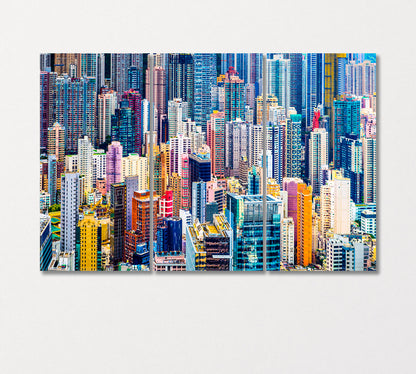 Colorful Hong Kong Skyscrapers Canvas Print-Canvas Print-CetArt-3 Panels-36x24 inches-CetArt