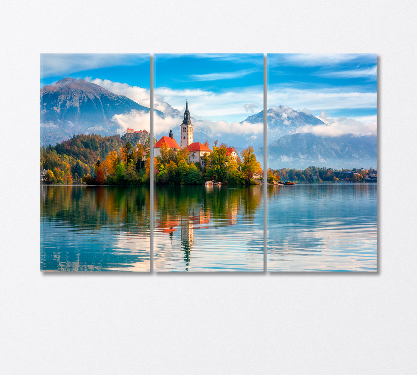 Scenic View the Island with Bled Castle Slovenia Canvas Print-Canvas Print-CetArt-3 Panels-36x24 inches-CetArt