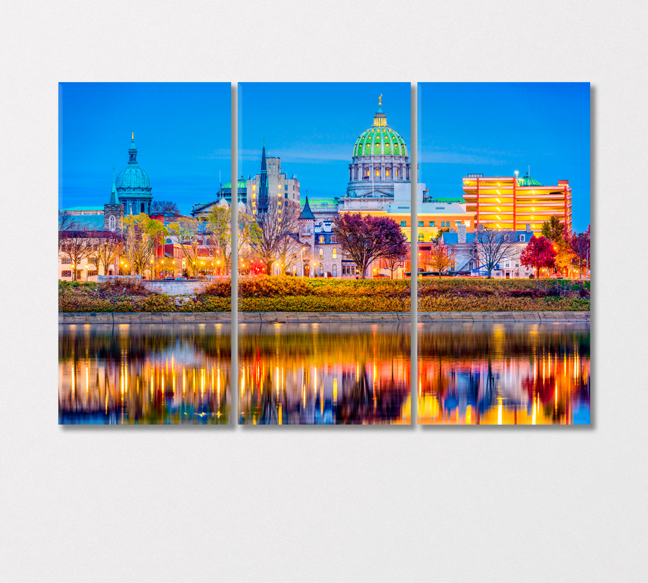 Harrisburg City on Susquehanna River USA Canvas Print-Canvas Print-CetArt-3 Panels-36x24 inches-CetArt