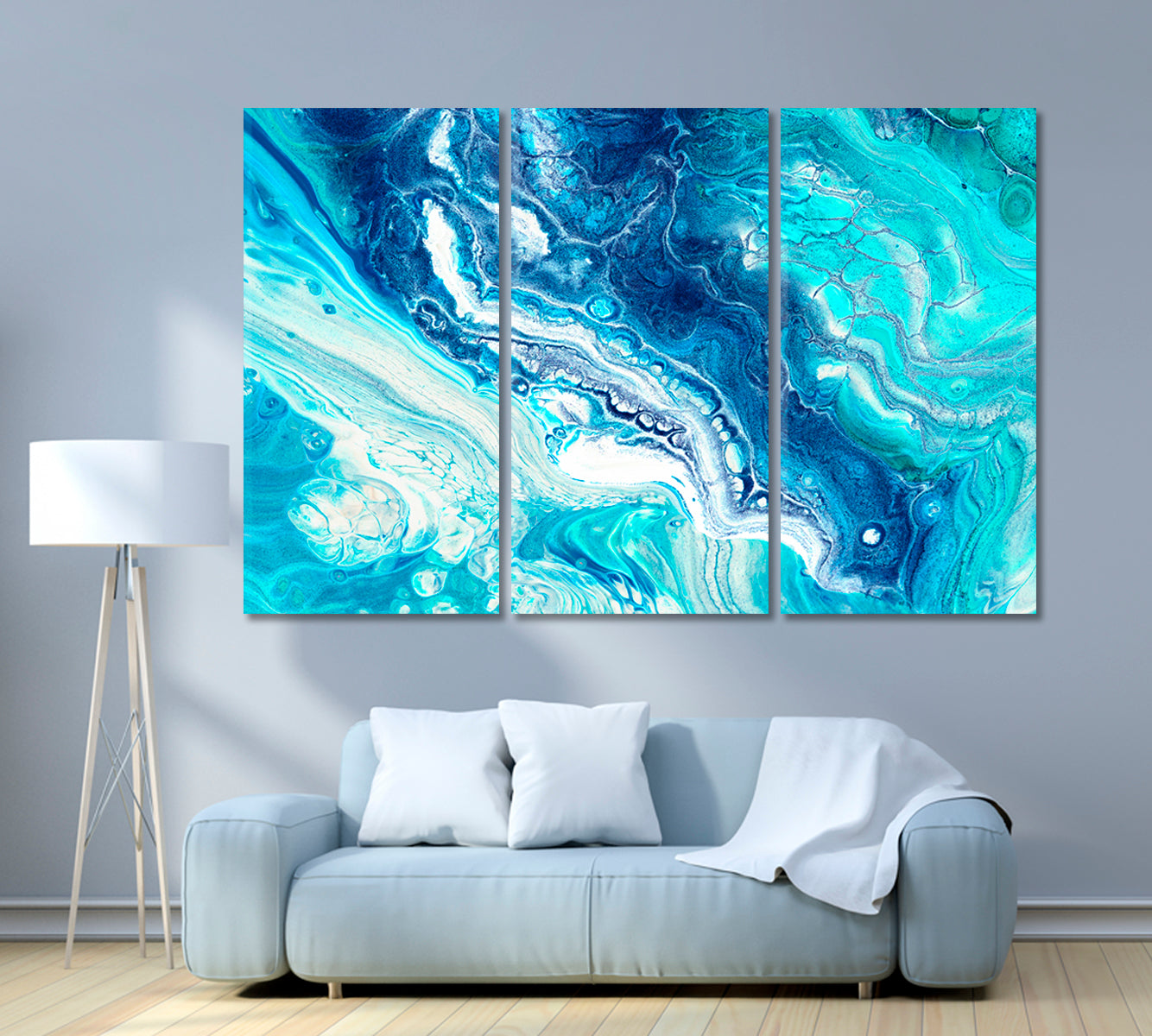 Creative Abstract Bubbles with Blue Swirls Canvas Print-Canvas Print-CetArt-3 Panels-36x24 inches-CetArt