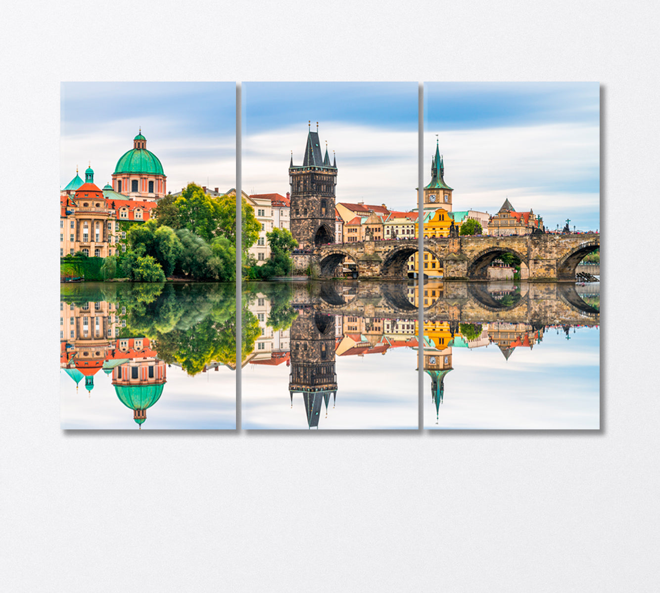 Charles Bridge at Dawn with Reflection in Prague Czech Republic Canvas Print-Canvas Print-CetArt-3 Panels-36x24 inches-CetArt