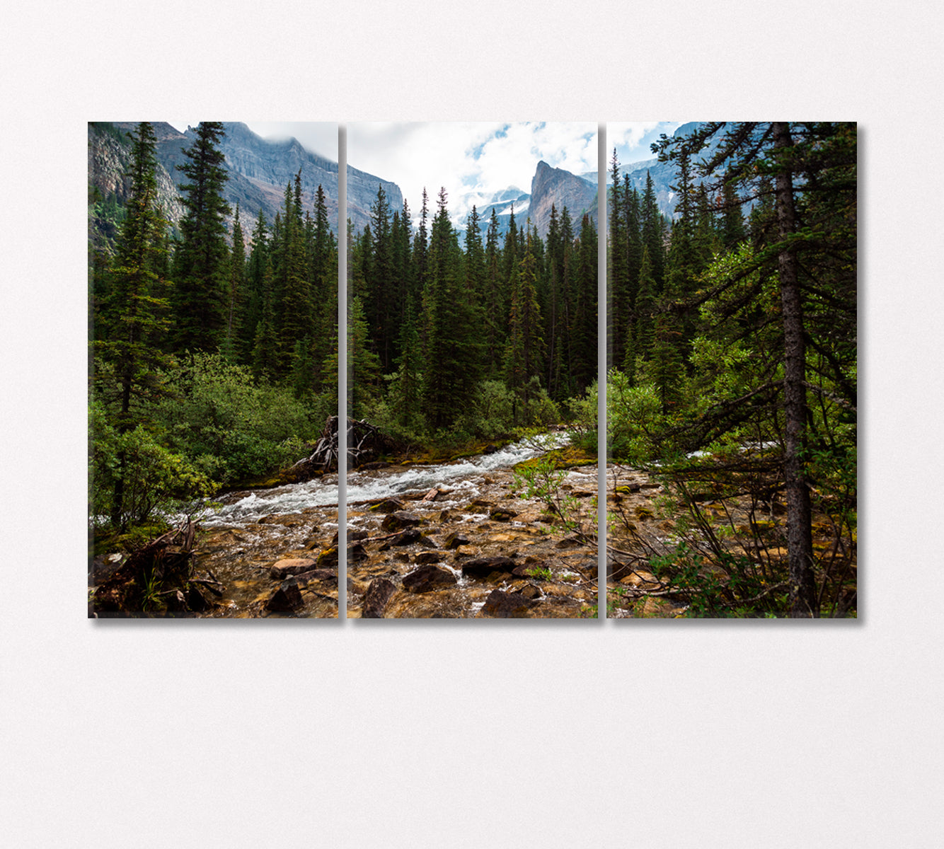 Mountain River Flowing in the Coniferous Forest Canada Canvas Print-Canvas Print-CetArt-3 Panels-36x24 inches-CetArt