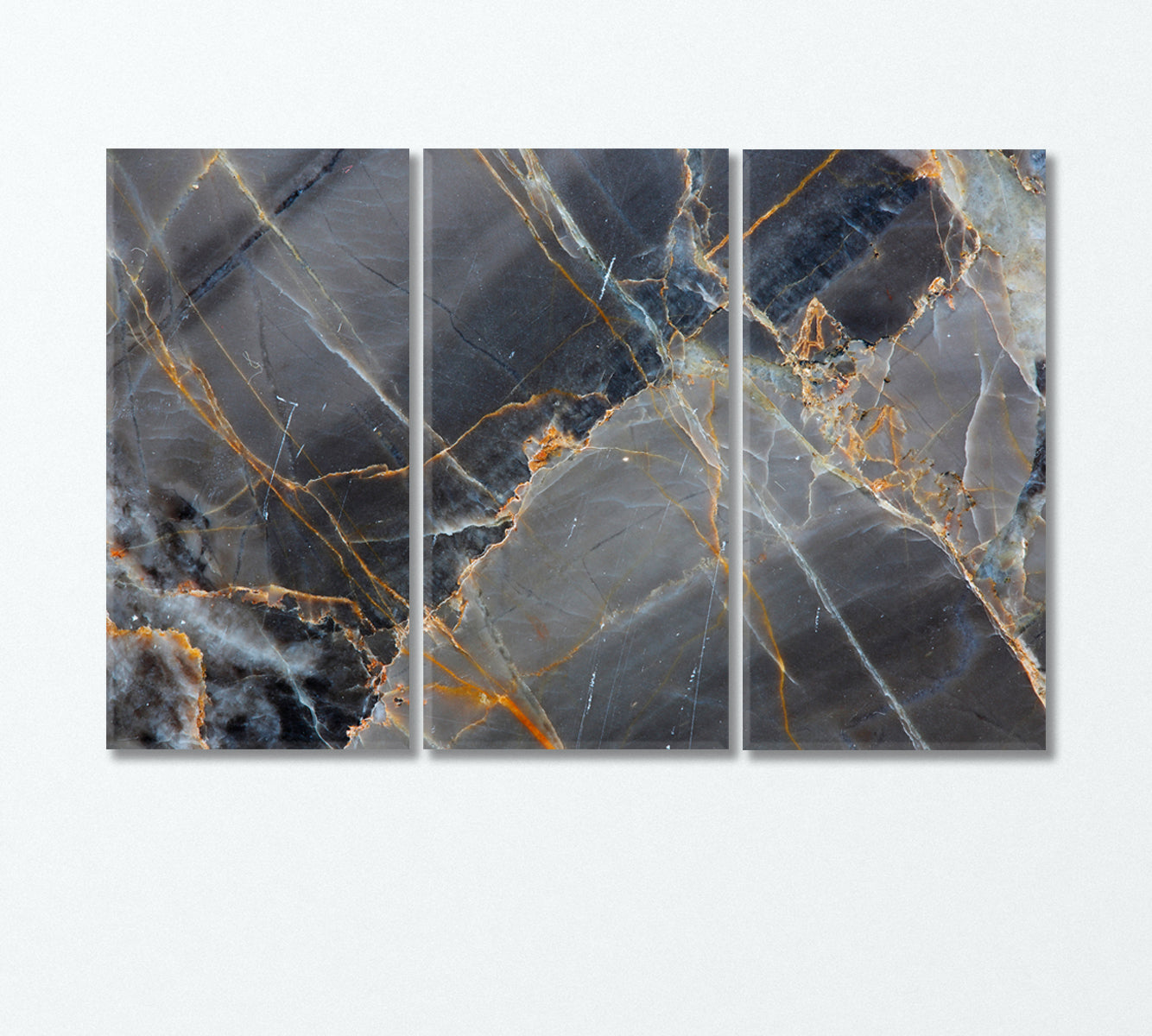 Yellow White Pattern on Dark Gray Marble Canvas Print-Canvas Print-CetArt-3 Panels-36x24 inches-CetArt