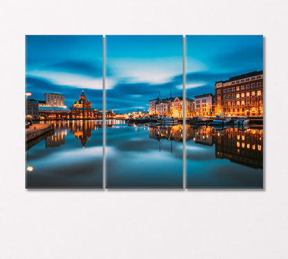 Night Panorama of Helsinki City Finland Canvas Print-Canvas Print-CetArt-3 Panels-36x24 inches-CetArt