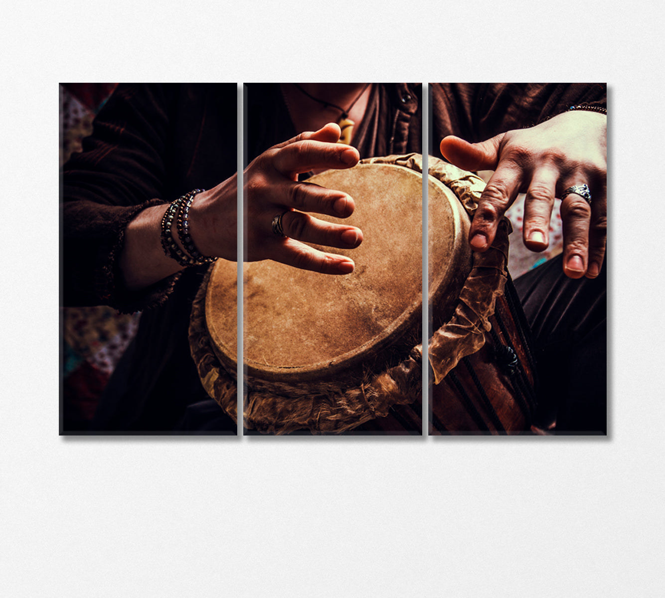 Man Playing the Djembe African Drum Canvas Print-Canvas Print-CetArt-3 Panels-36x24 inches-CetArt