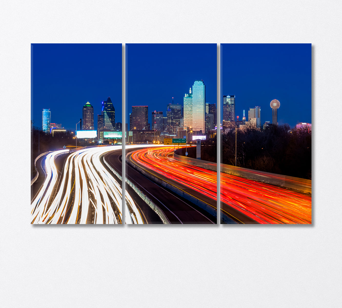 Dallas Night Highway Texas Canvas Print-Canvas Print-CetArt-3 Panels-36x24 inches-CetArt