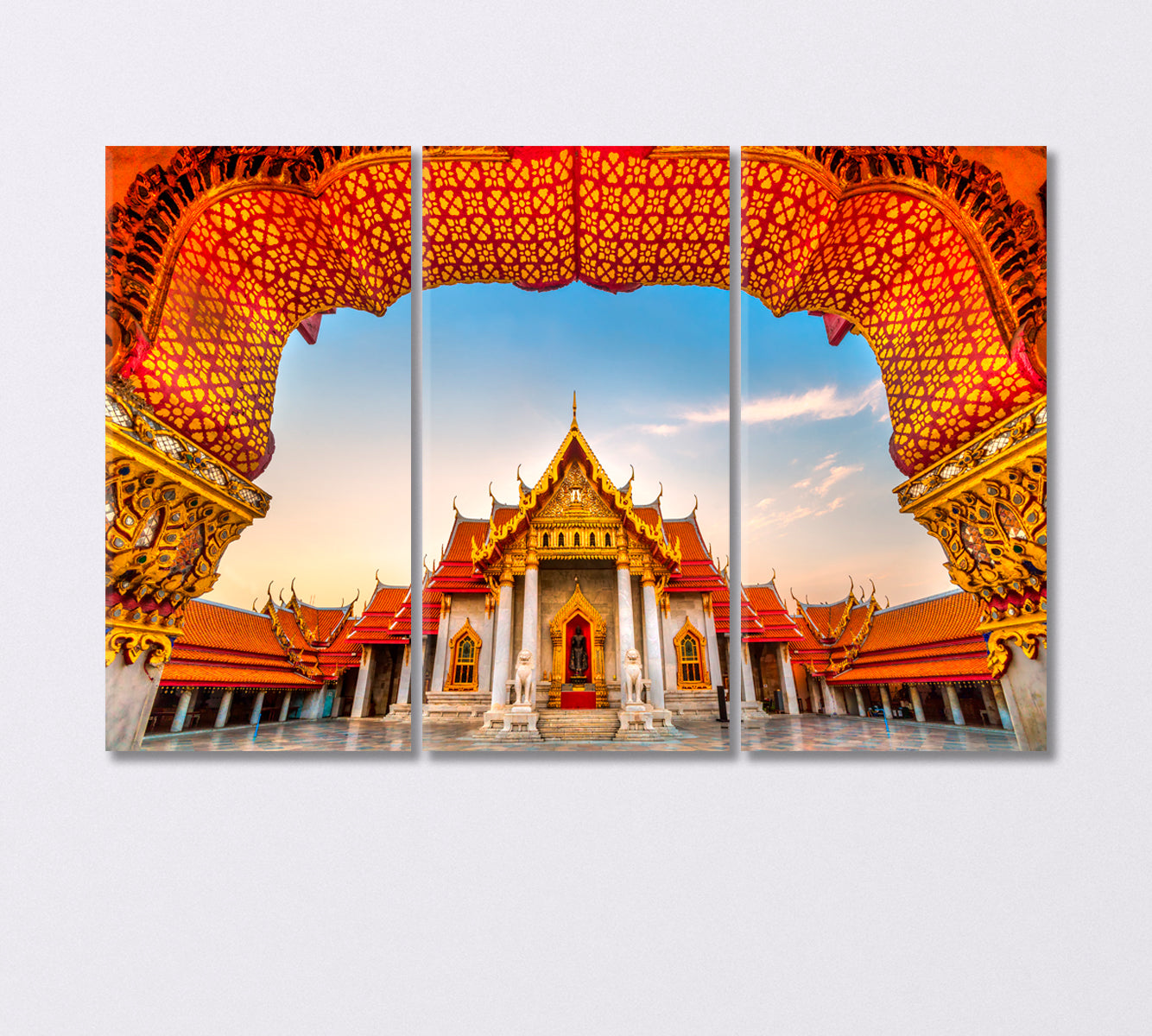 Marble Temple Wat Benchamabophit Dusitwanaram Bangkok Canvas Print-Canvas Print-CetArt-3 Panels-36x24 inches-CetArt