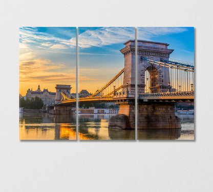 Chain Bridge Budapest Hungary Canvas Print-Canvas Print-CetArt-3 Panels-36x24 inches-CetArt