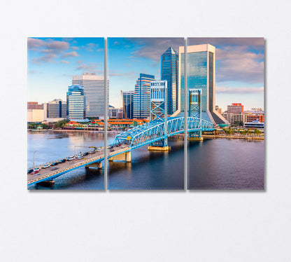 Skyscrapers Jacksonville and Blue Bridge Canvas Print-Canvas Print-CetArt-3 Panels-36x24 inches-CetArt