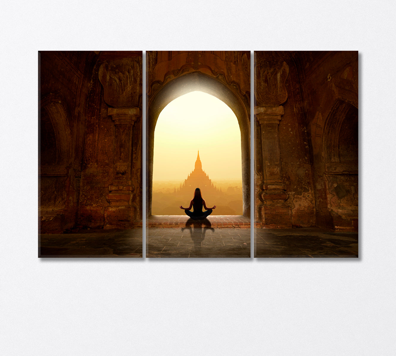 Woman Meditating in Buddhist Temple Canvas Print-Canvas Print-CetArt-3 Panels-36x24 inches-CetArt