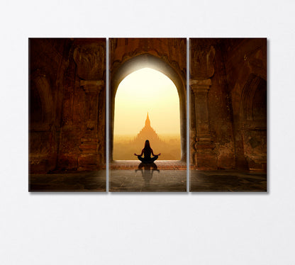 Woman Meditating in Buddhist Temple Canvas Print-Canvas Print-CetArt-3 Panels-36x24 inches-CetArt