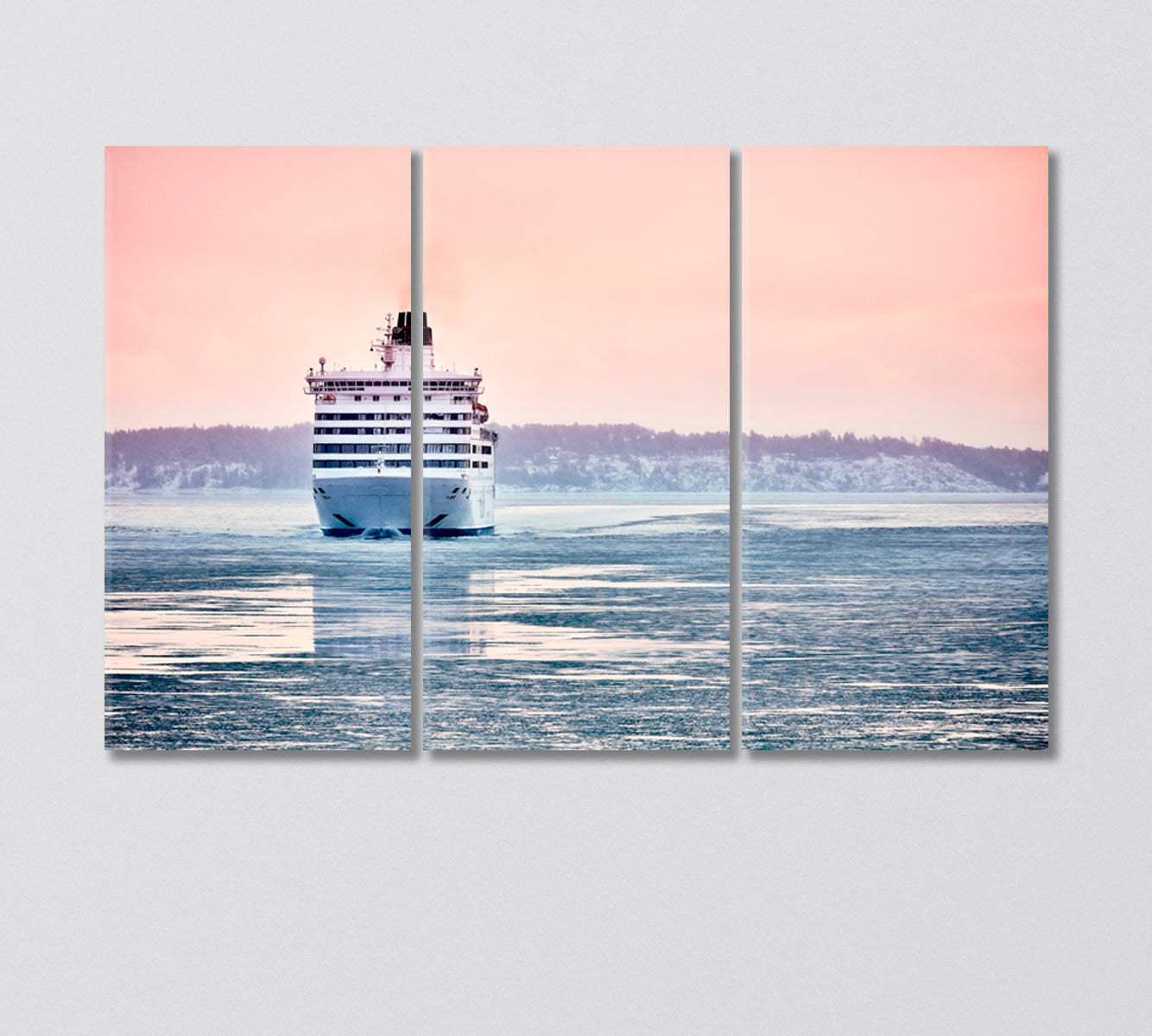 Big White Cruise Liner Ship in the Fjord of Norway Canvas Print-Canvas Print-CetArt-3 Panels-36x24 inches-CetArt