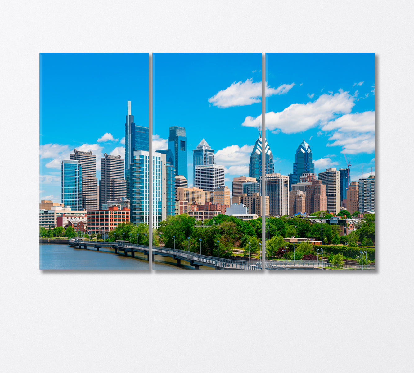 Clear Blue Skies over Philadelphia High Rises Canvas Print-Canvas Print-CetArt-3 Panels-36x24 inches-CetArt