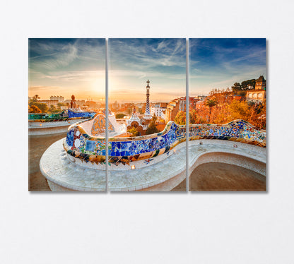 Park Guell Barcelona Canvas Print-Canvas Print-CetArt-3 Panels-36x24 inches-CetArt