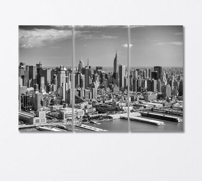 Manhattan New York in Black and White Canvas Print-Canvas Print-CetArt-3 Panels-36x24 inches-CetArt