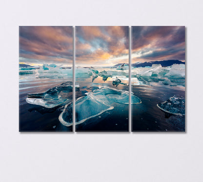 Icebergs in Jokulsarlon Glacial Lagoon Southeast Iceland Canvas Print-Canvas Print-CetArt-3 Panels-36x24 inches-CetArt