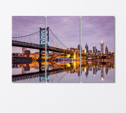 Ben Franklin Bridge and Philadelphia Skyline Canvas Print-Canvas Print-CetArt-3 Panels-36x24 inches-CetArt
