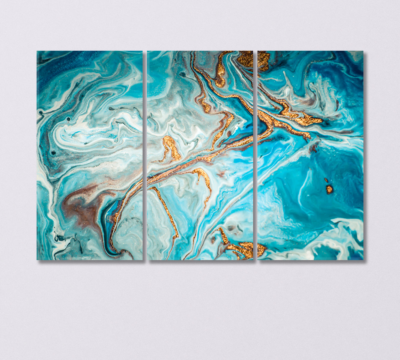 Golden and Blue Mixed Acrylic Paints Canvas Print-Canvas Print-CetArt-3 Panels-36x24 inches-CetArt