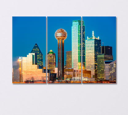 Dallas Skyline at Sunset USA Canvas Print-Canvas Print-CetArt-3 Panels-36x24 inches-CetArt