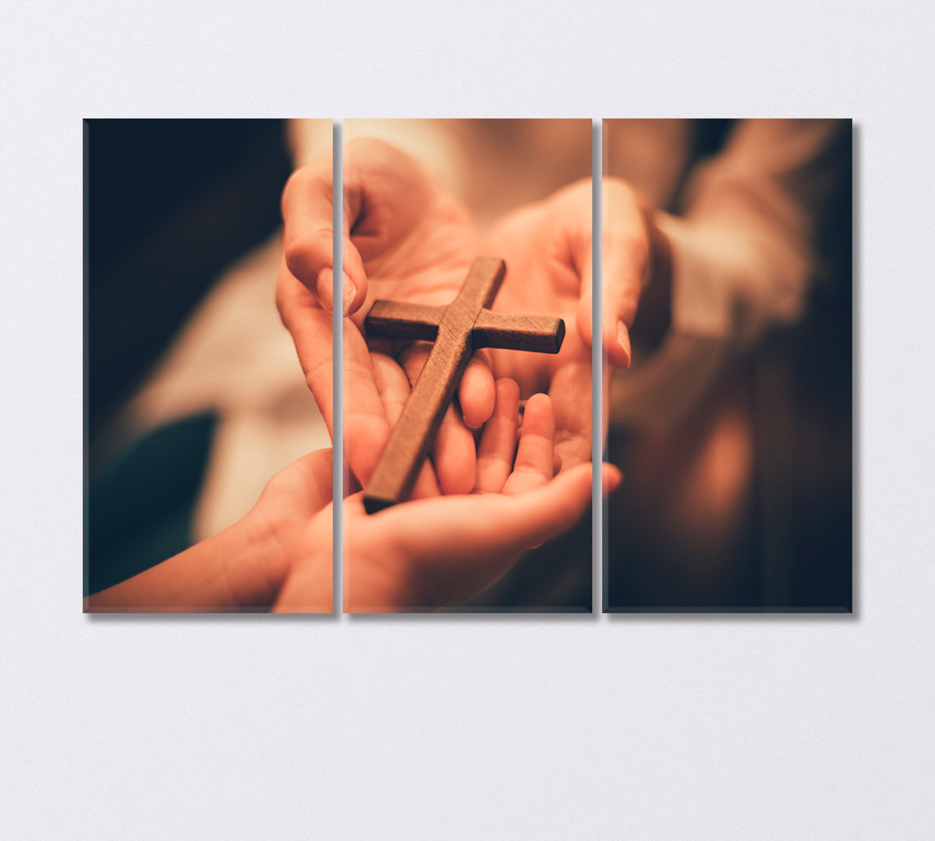 Woman's Hands with Cross Canvas Print-Canvas Print-CetArt-3 Panels-36x24 inches-CetArt