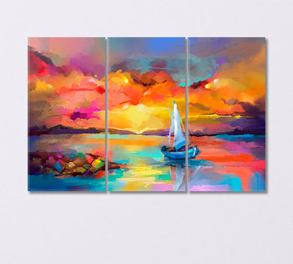 Sailboat in Sea Canvas Print-Canvas Print-CetArt-3 Panels-36x24 inches-CetArt