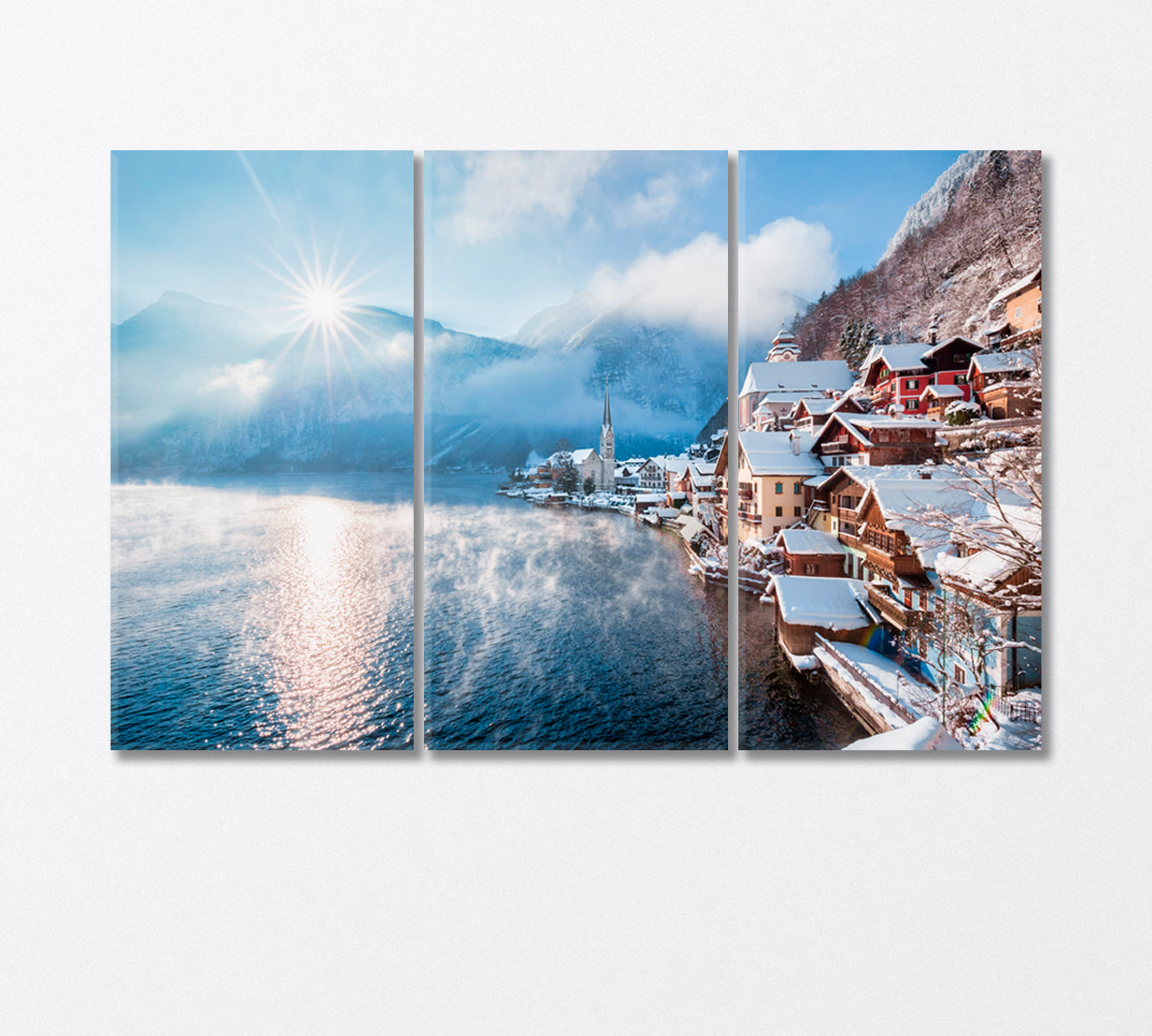 Famous Town on Shores of Lake Hallstatt Canvas Print-Canvas Print-CetArt-3 Panels-36x24 inches-CetArt