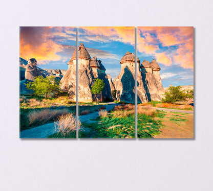 Valley of Magic Mushrooms Chavushin Cappadocia Canvas Print-Canvas Print-CetArt-3 Panels-36x24 inches-CetArt