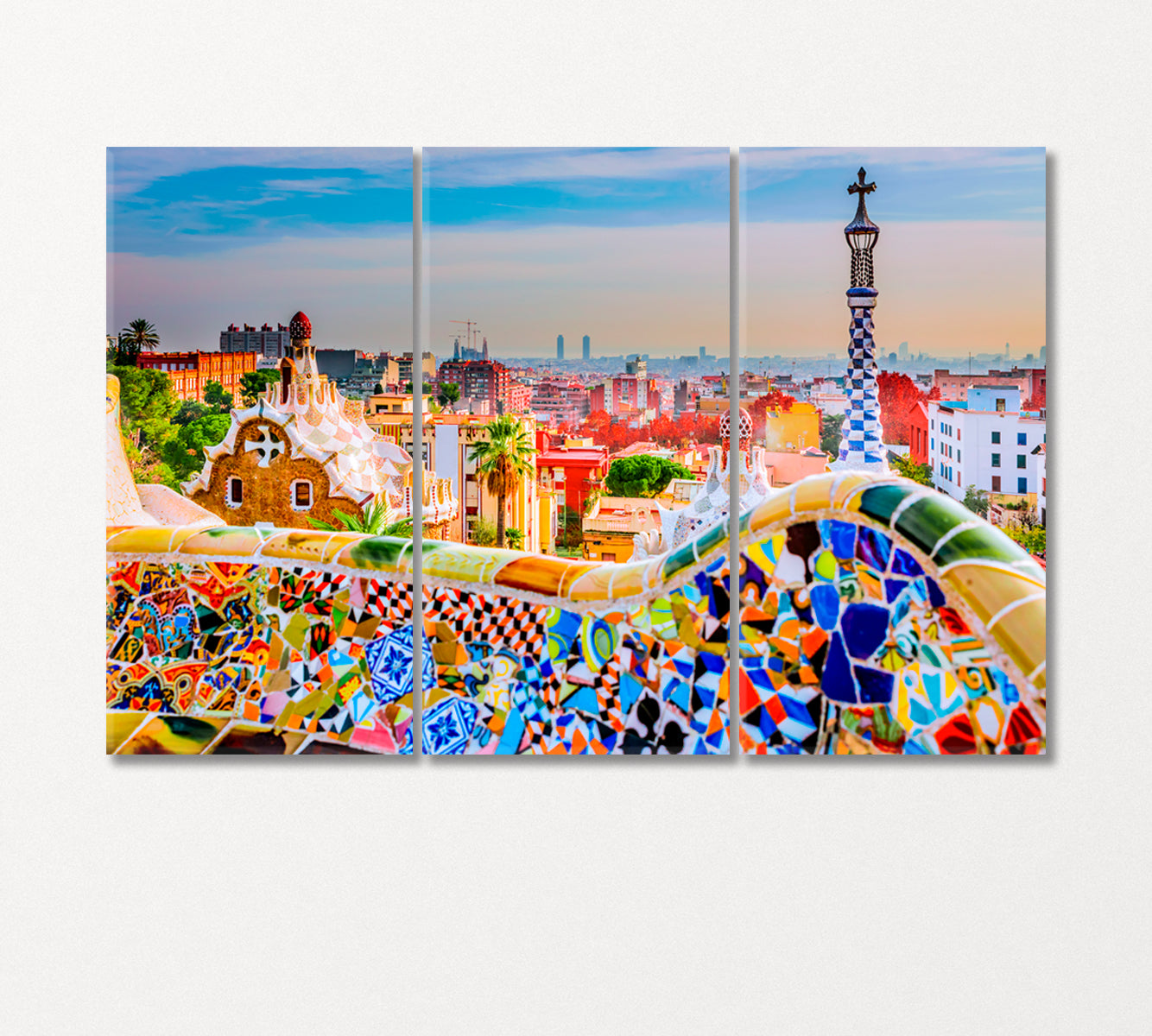 Colorful Park Guell Barcelona Spain Canvas Print-Canvas Print-CetArt-3 Panels-36x24 inches-CetArt