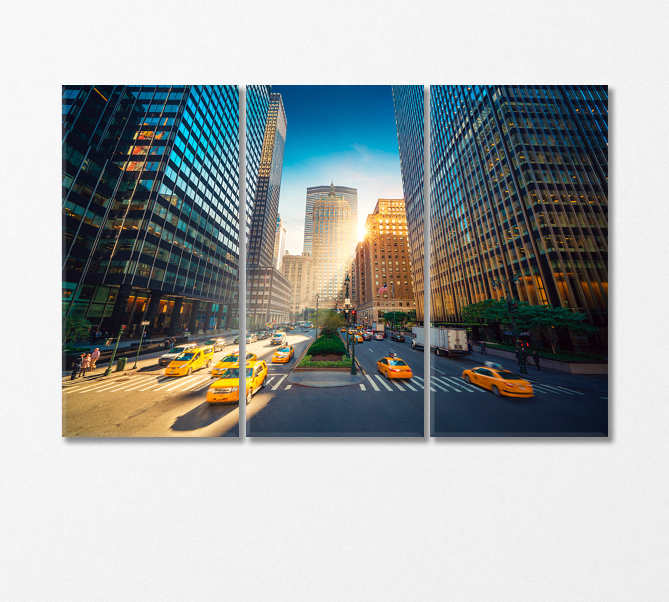 New York Skyscrapers and the Famous Yellow Taxi Cars Canvas Print-Canvas Print-CetArt-3 Panels-36x24 inches-CetArt