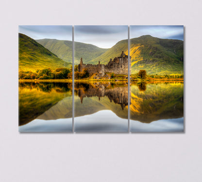 Kilchurn Castle Reflections in River Loch Awe Scotland Canvas Print-Canvas Print-CetArt-3 Panels-36x24 inches-CetArt