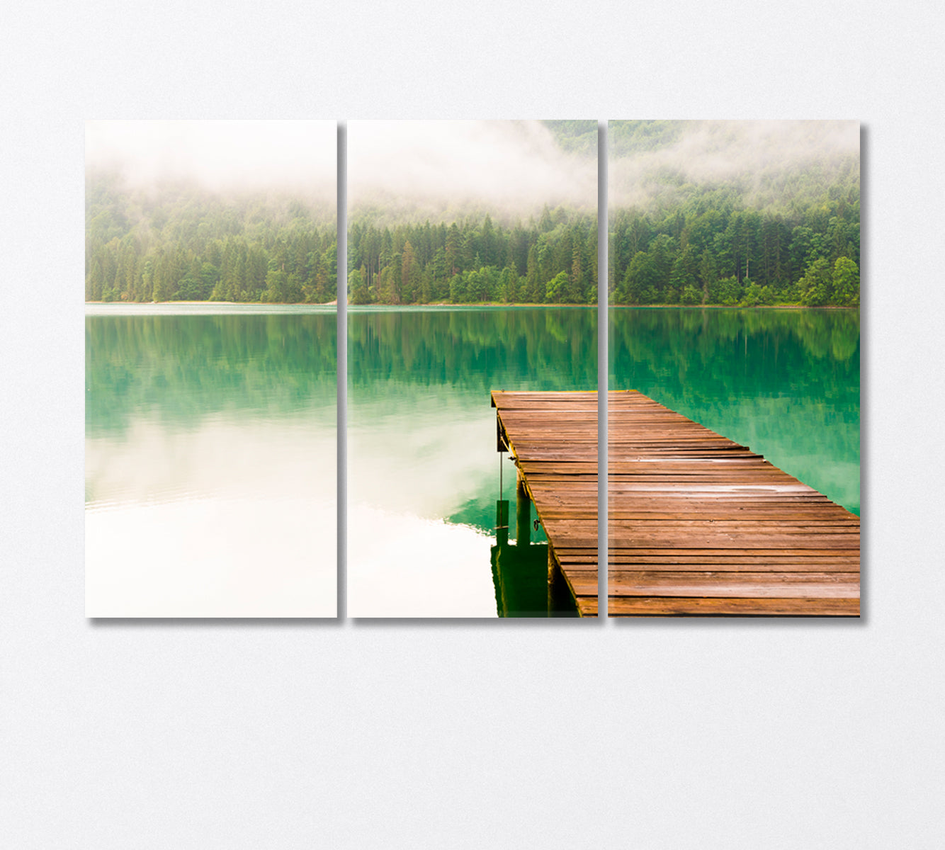Foggy Morning Pier at Lake Canvas Print-Canvas Print-CetArt-3 Panels-36x24 inches-CetArt