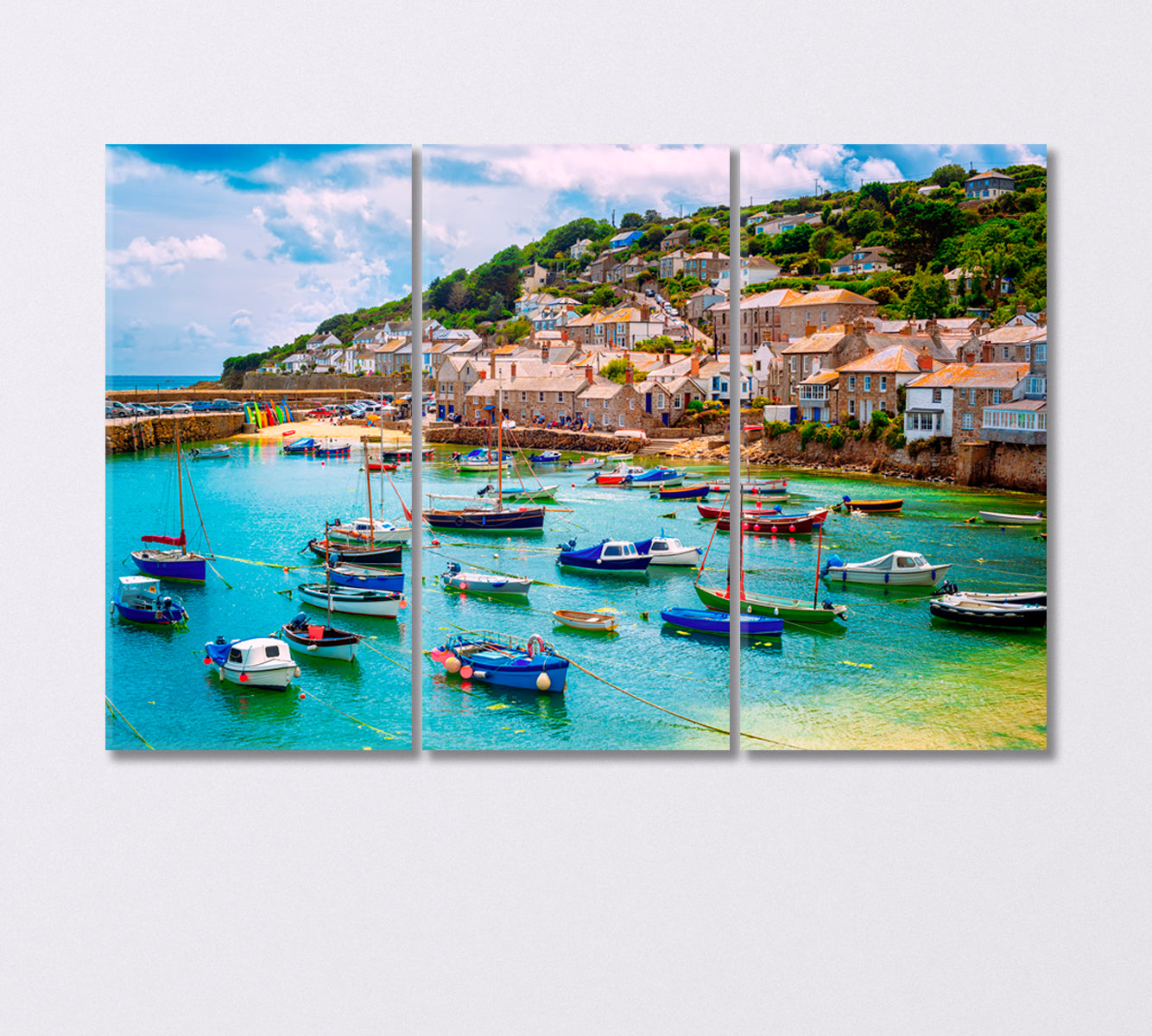 Fishing Port Villages Cornwall England Canvas Print-Canvas Print-CetArt-3 Panels-36x24 inches-CetArt