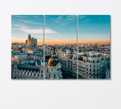 Metropolis Building and Gran Via Madrid Spain Canvas Print-Canvas Print-CetArt-3 Panels-36x24 inches-CetArt