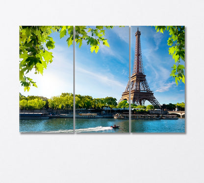 River Seine and Eiffel Tower Paris Canvas Print-Canvas Print-CetArt-3 Panels-36x24 inches-CetArt